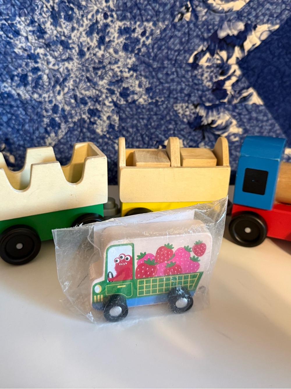 Melissa & Doug Wooden Toy Train Set - Red, Blue, Yellow & Green